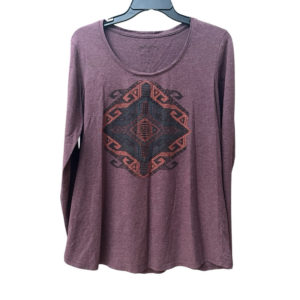Peruvian Connection Aztec Long Sleeve Tunic Shirt Women's Medium‎ Burgundy #A9-2